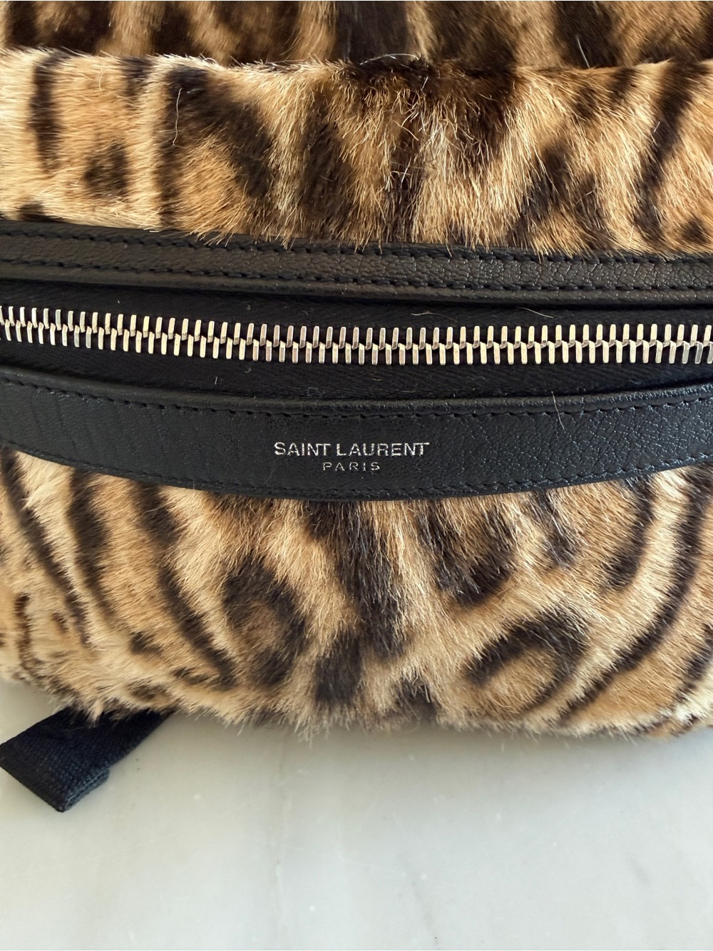Saint Laurent Leopard Print Fur Backpack - Brown - Picture 2 of 7